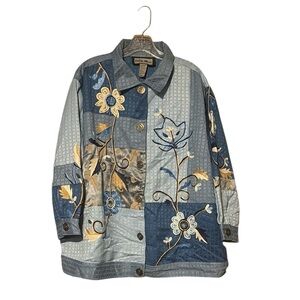 Indigo Moon Utility Jacket in Blue and Gold with Artistic Embroidery size 1X